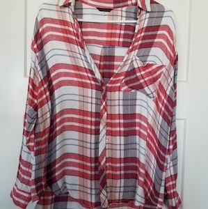 Red and white button up plaid flannel